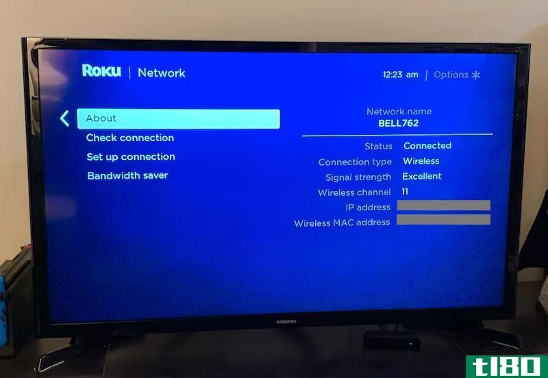 View of the About tab within a Roku's Network settings