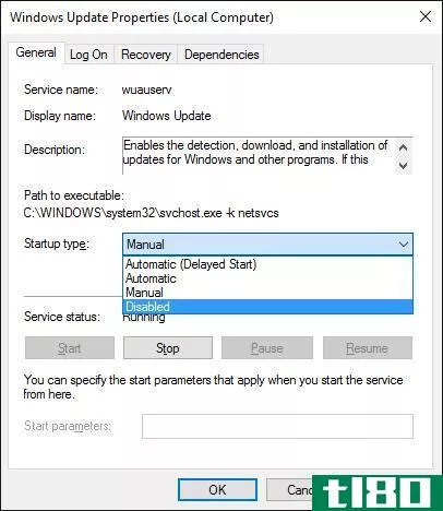 Disable Windows Update via Windows Update Properties