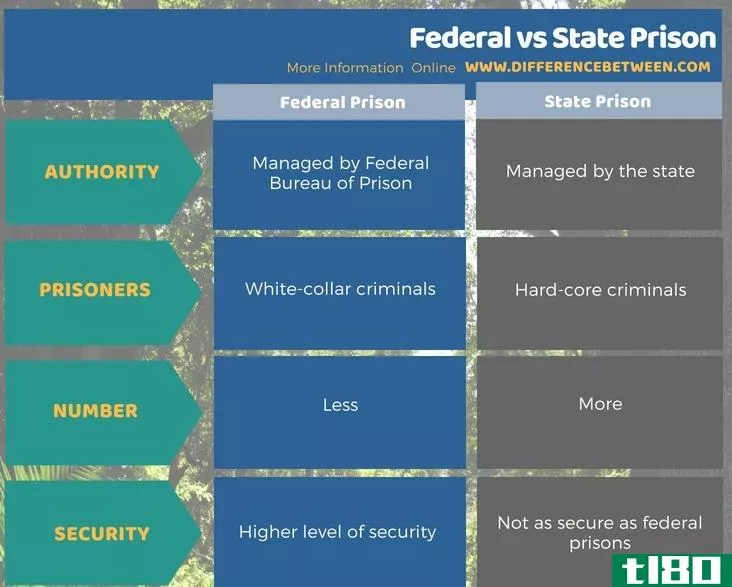 联邦的(federal)和国家监狱(state prison)的区别