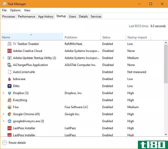 Windows 10 Task Manager Startup Items