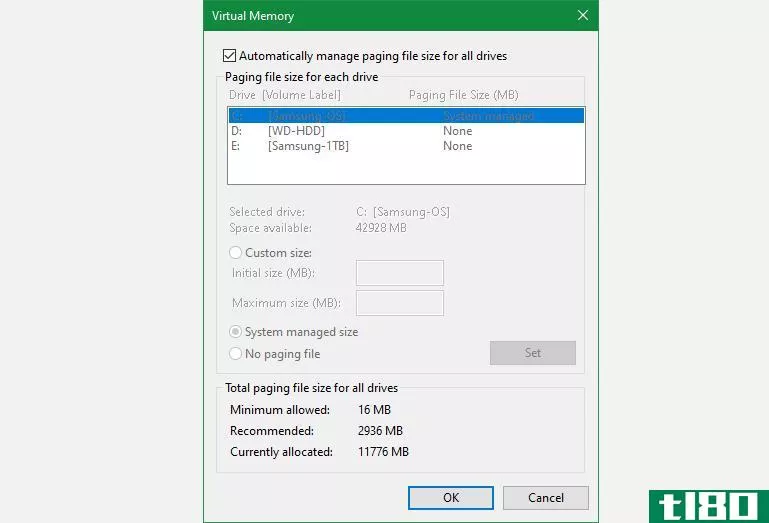 Windows 10 Adjust Paging File Size