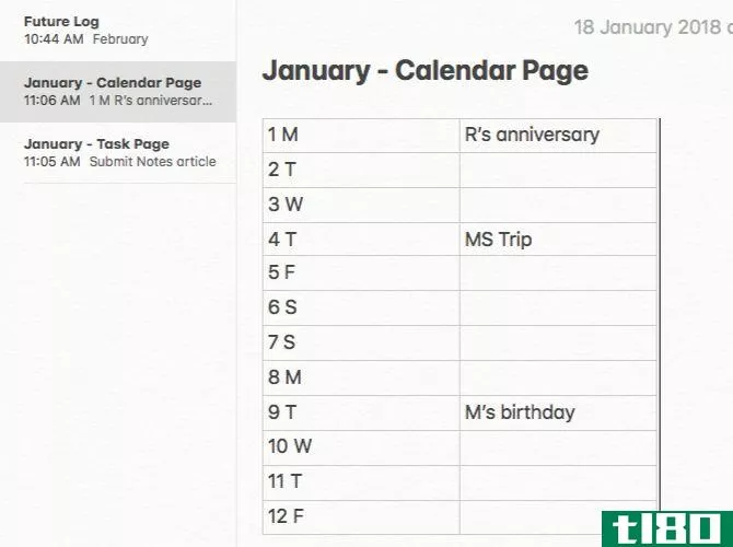 Monthly log for a bullet journal on Mac