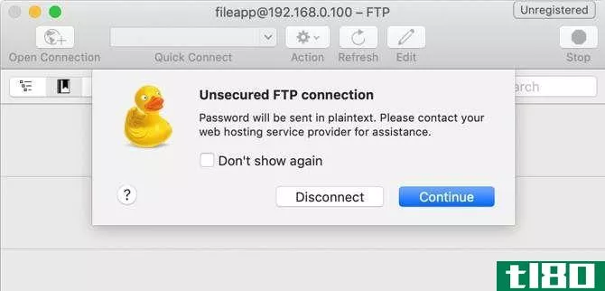 Unsecured FTP warning in CyberDuck