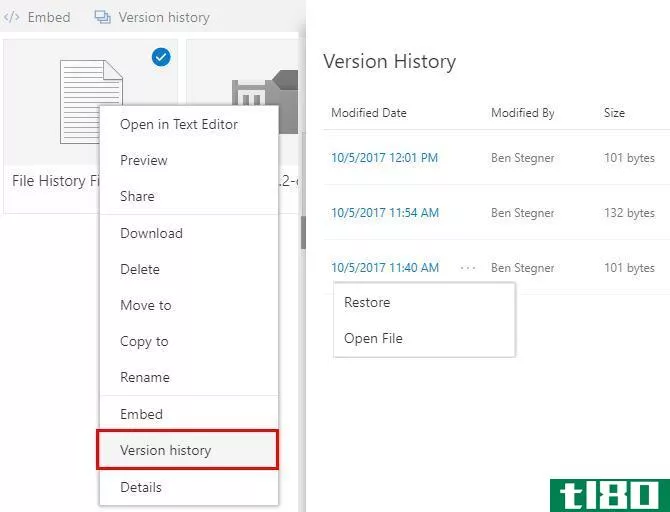 onedrive file history version feature