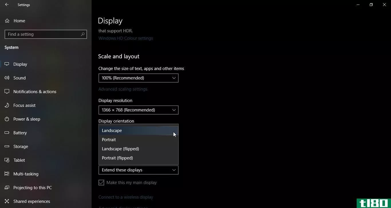 Changing the screen orientation in Windows 10