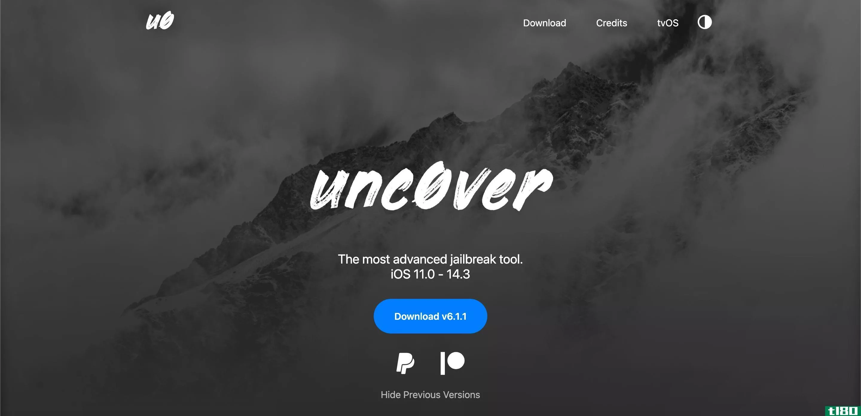 Screenshot of the Unc0ver website homepage