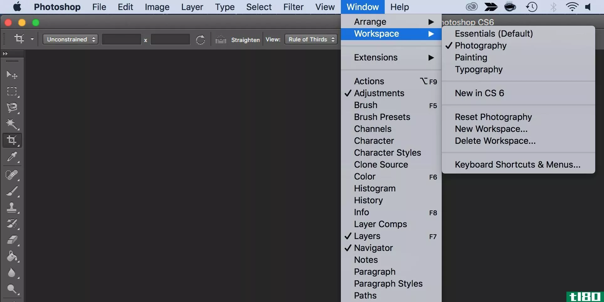 select a workspace in photoshop