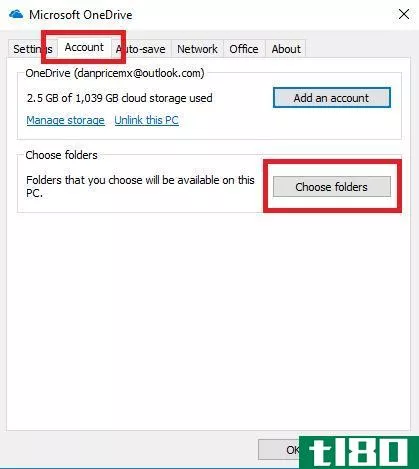 onedrive settings account windows 10