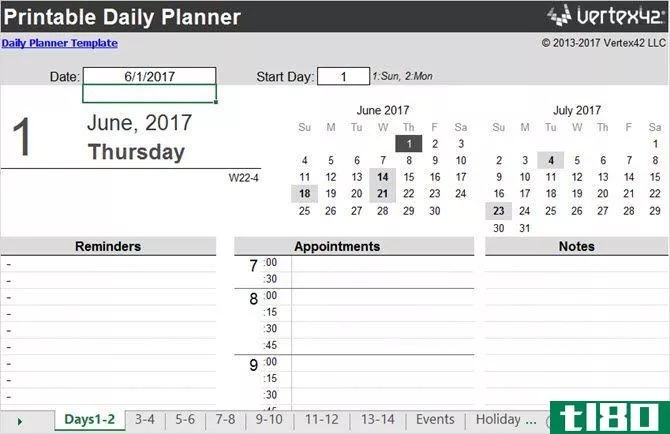 excel daily planner vertex42