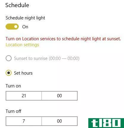 windows 10 night light schedule