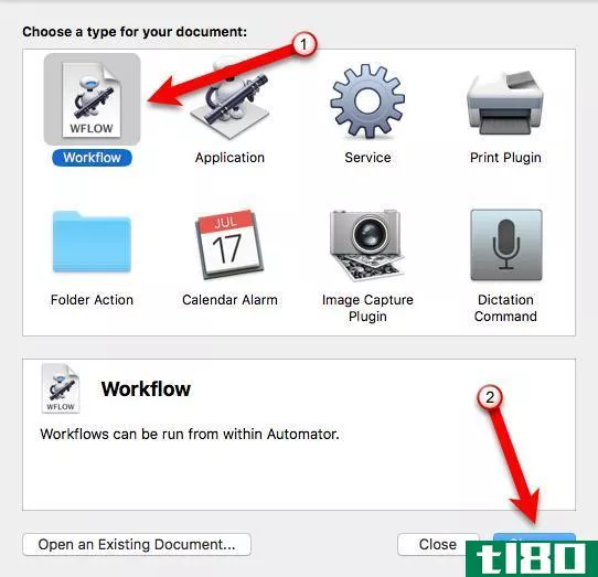 click workflow then choose automator mac