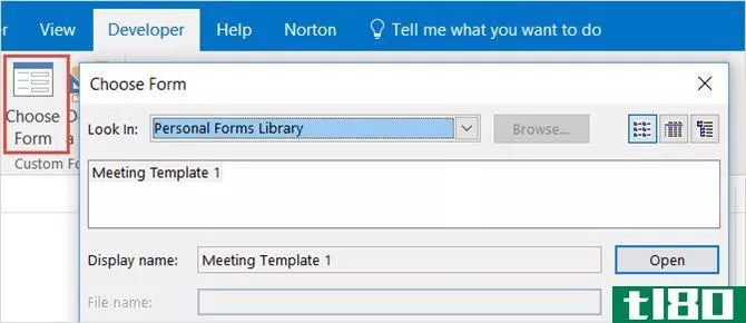 outlook desktop choose form template