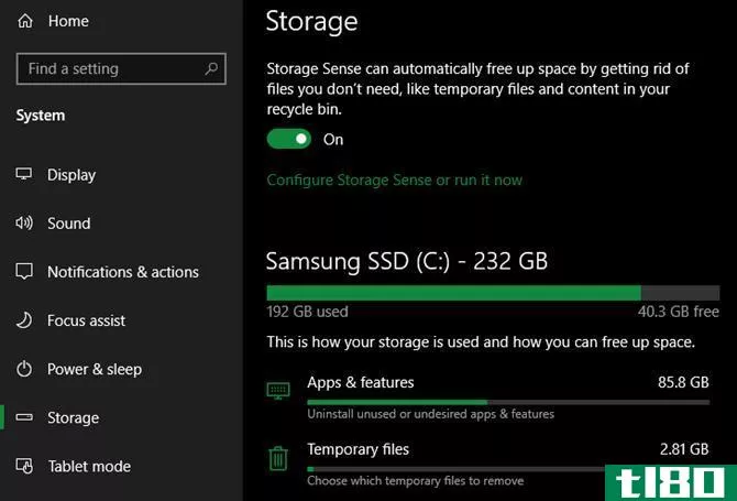 Windows 10 Storage Settings