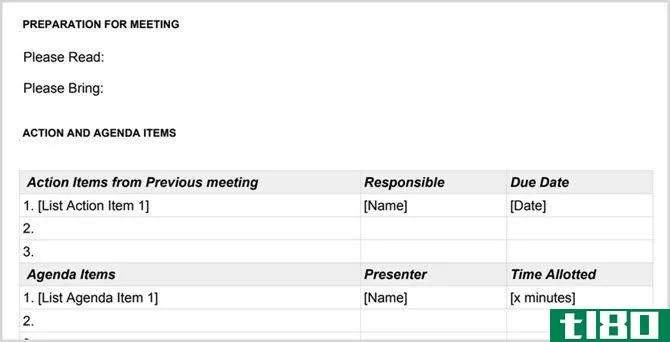Google Docs meeting agenda template