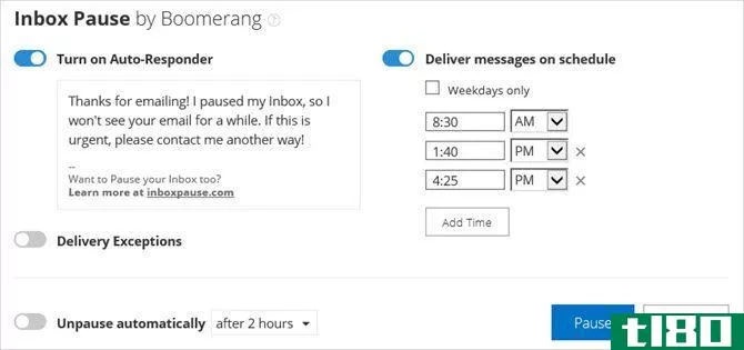 Boomerang Outlook Add-In for Inbox Pause