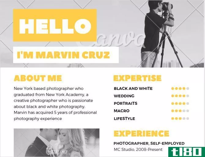 yellow photographer creative resume template