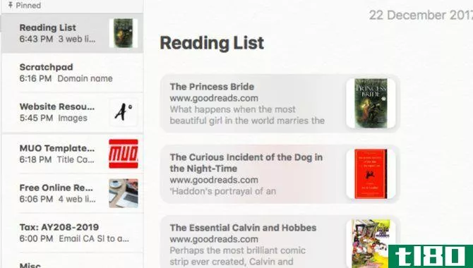 To-read list in Apple Notes