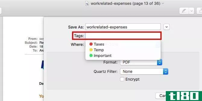 tags in save dialog