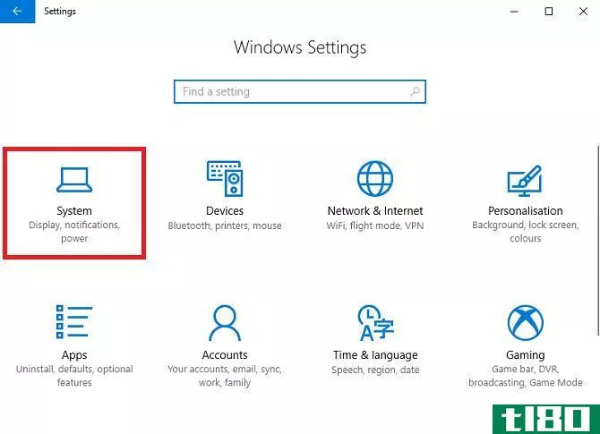 windows 10 settings system