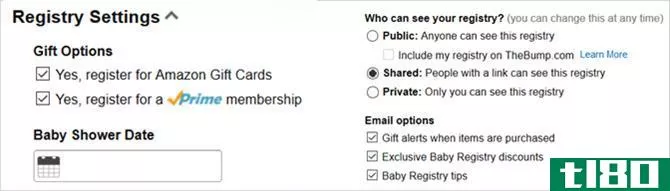amazon baby registry settings