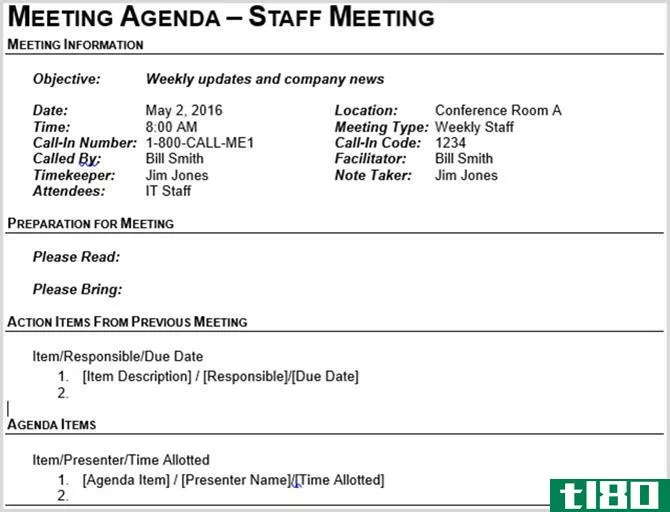 staff meeting outline agenda