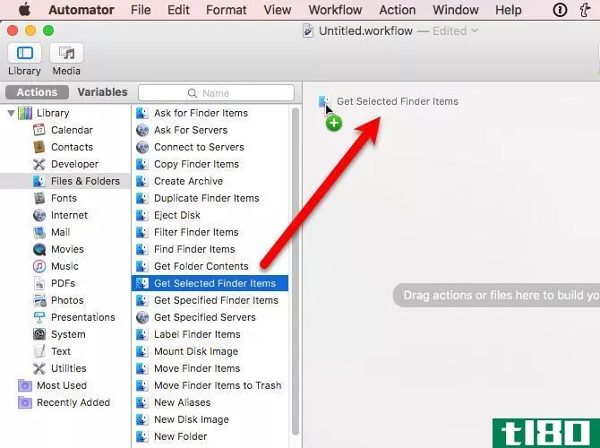 drag get selected finder items automator mac