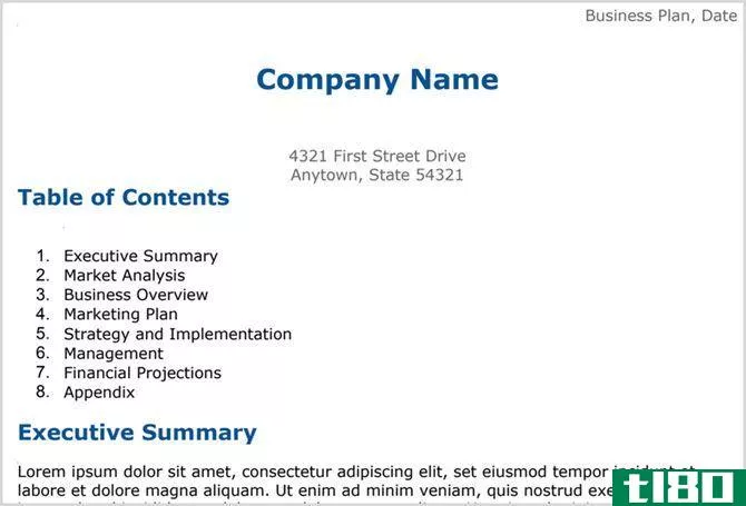 Google Docs business plan template