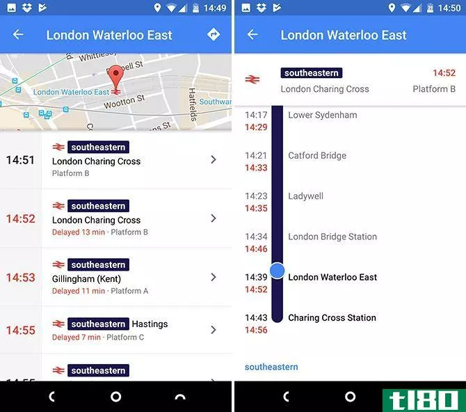 google maps android train times