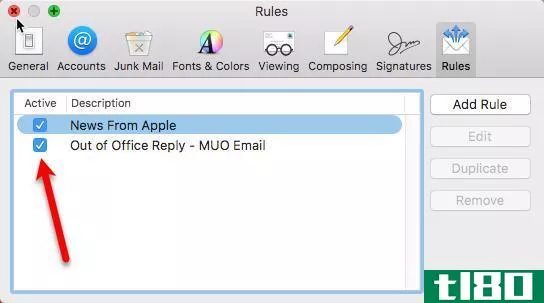 out of office email reply apple mail