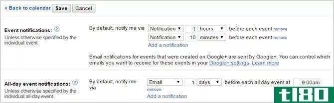 google calendar adjust notification web