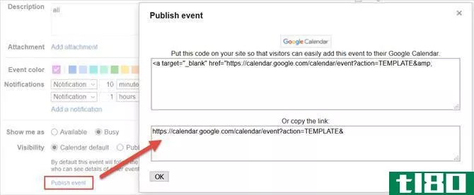 google calendar publish event link