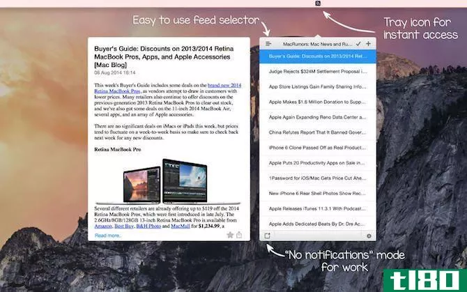 Mac RSS Readers menu bar app