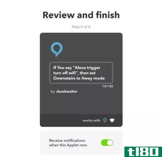 review ifttt recipe and finish