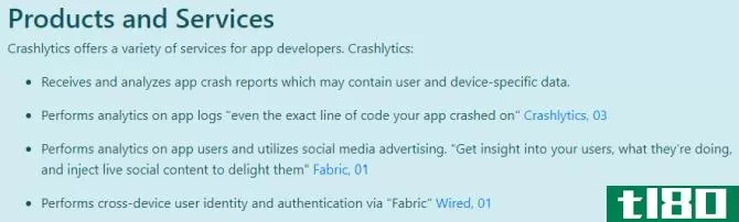 Google Crashlytics products and services include ad tracking