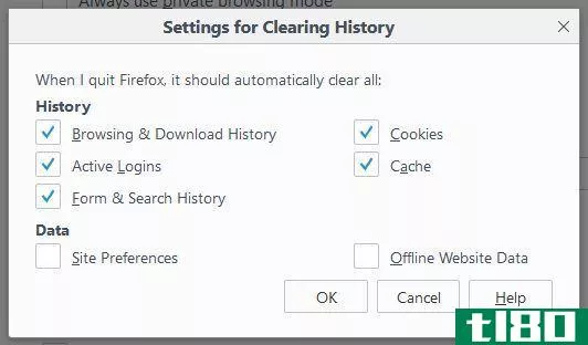 Firefox Settings for Clearing History