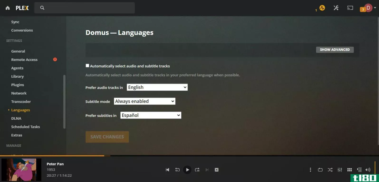 plex languages set subtitle default