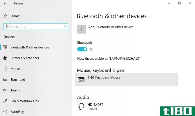 Bluetooth settings Windows 10