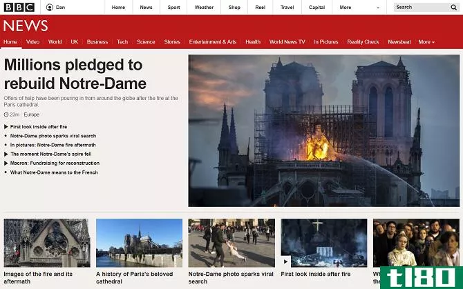 This is a screenshot of the BBC's homepage