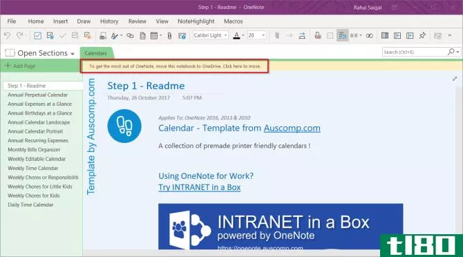 move the OneNote template to Onedrive