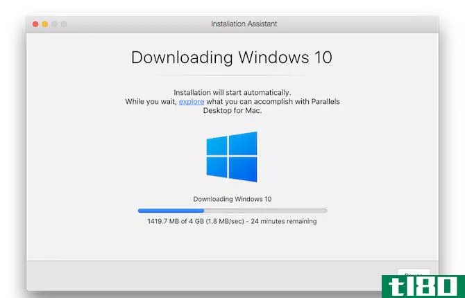 Parallels installation on a Mac downloading Windows 10