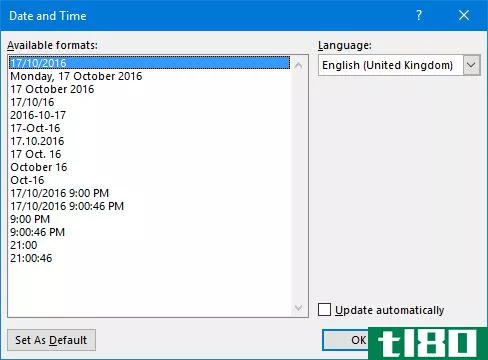 Microsoft Word -- Date and Time
