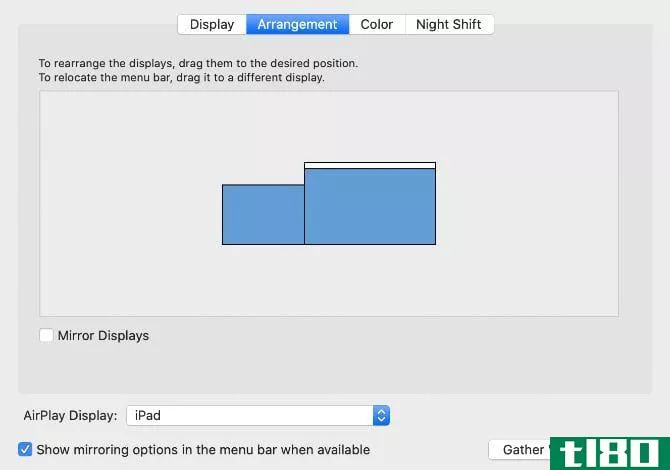 Arranging the iPad in Display settings