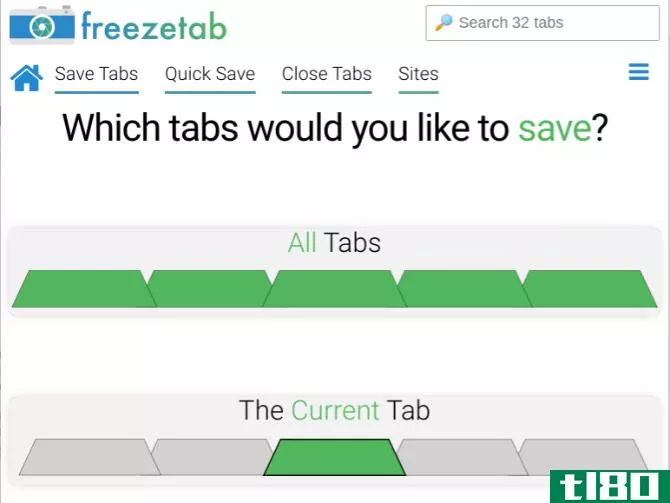 FreezeTab lets you choose which open tabs to bookmark in a quick and easy way