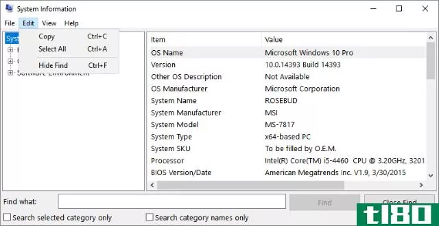 System Information Tool on Windows 10