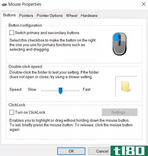 Mouse properties Windows 10 clicklock