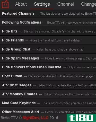 BTTV Settings Twitch Chrome Extension
