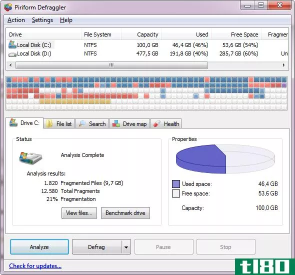 This is a screen capture of one of the best the Windows defrag programs. It's called Piriform Defraggler