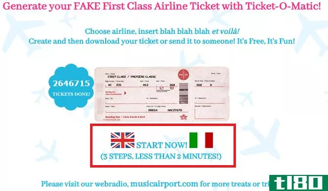 fake ticket homepage