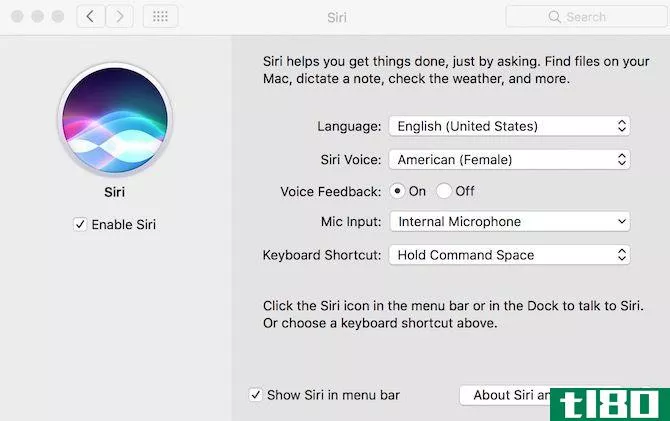 Siri Settings on macOS Sierra