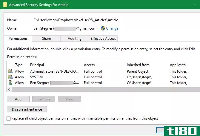 Windows Folder Advanced Security Settings